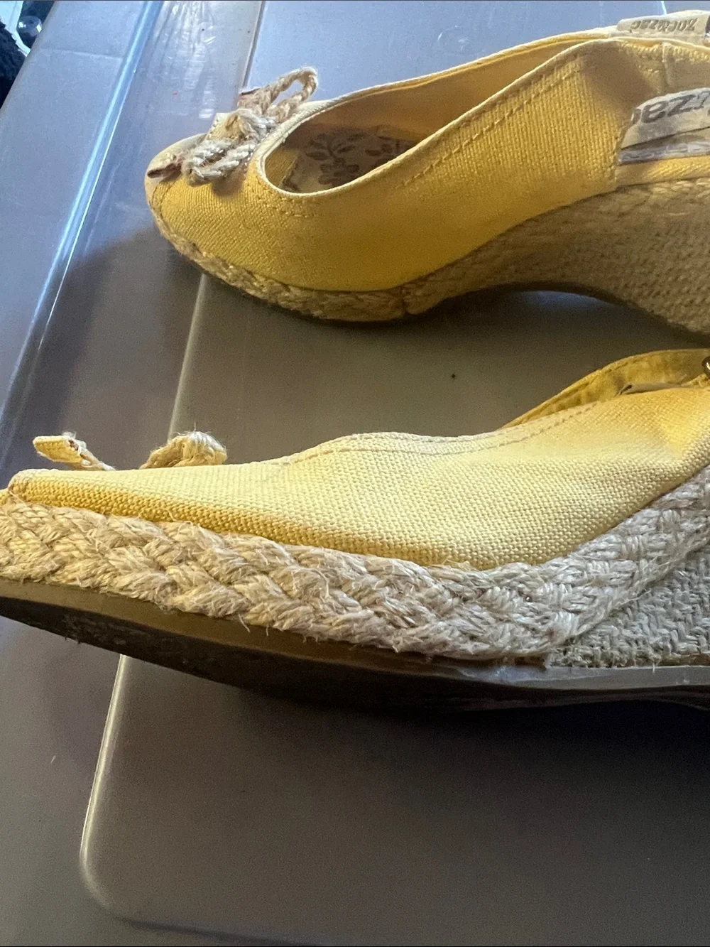 Yellow Slingback Peep-Toe Flats with Rope Bow Accent